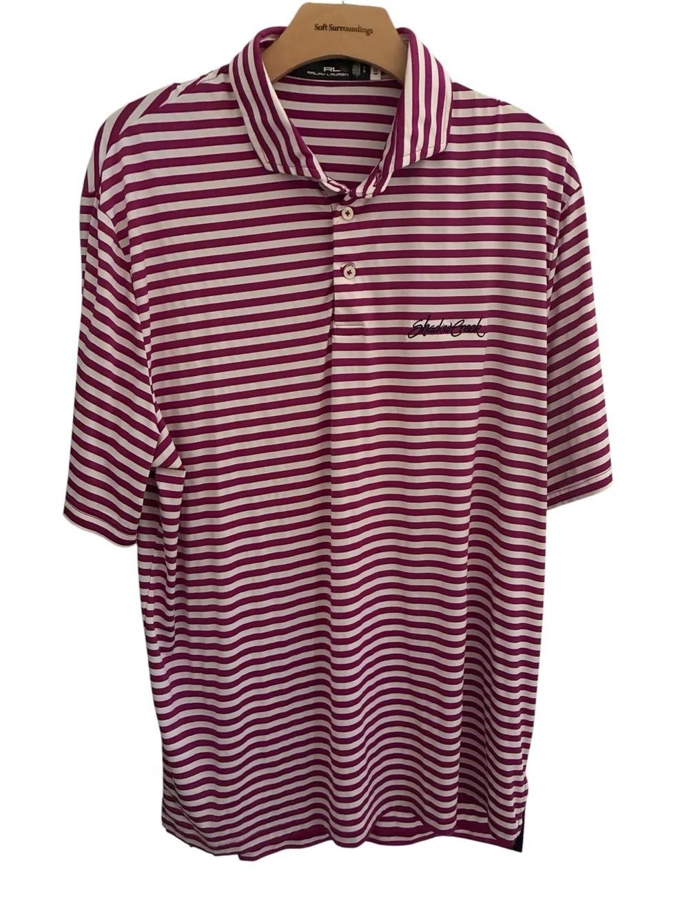 Ralph Lauren Men's Magenta and White Striped Polo Size L